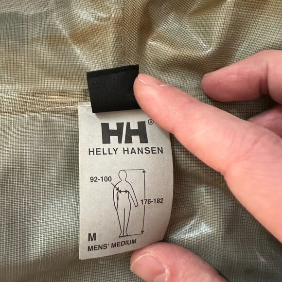 Helly Hansen Jacket Mens Medium Snap Button Close Rain Waterproof Green Hood - Picture 5 of 12